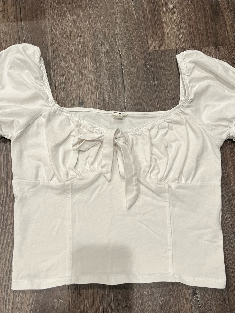 Garage White Puff Sleeve Tie-Front Crop Top